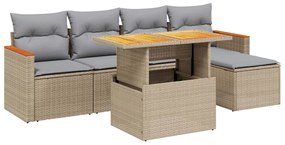 Set divano da giardino 6 pz con cuscini beige in polyrattan