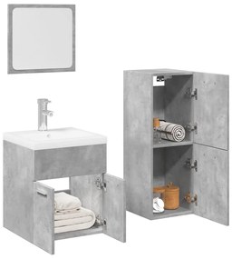 Set mobili da bagno 3 pz grigio cemento in legno multistrato