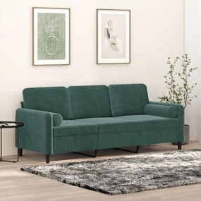 Divano A 3 Posti Con Cuscini Verde Scuro 180 Cm İn Velluto /