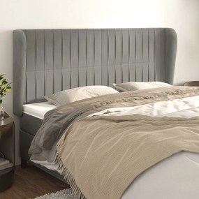 Testiera Ad Orecchio Grigio Chiaro 203x23x118/128 Cm İn Velluto /