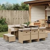 Set da Pranzo da Giardino 11 pz con Cuscini Beige in Polyrattan 3277737