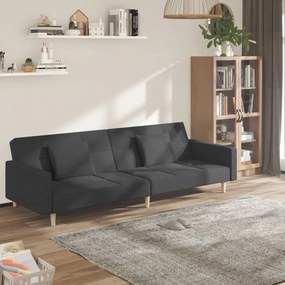 Divano Letto A 2 Posti Con 2 Cuscini Grigio Scuro İn Tessuto /