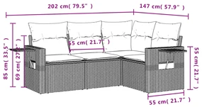 Set divano da giardino 4 pz con cuscini marrone in polyrattan