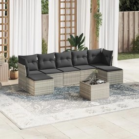 Set divano da giardino 8pz con cuscini grigio chiaro polyrattan