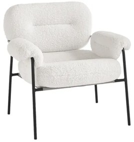 Poltrona in tessuto bouclč Bianco con struttura in metallo Nero KENT