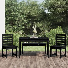 Set da Pranzo per Giardino 4pz Nero in Legno Massello di Pino