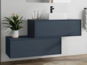 Mobile per bagno sospeso con lavabo singolo e due cassetti 94 cm Blu notte - TEANA II
