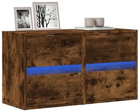 Mobili Tv A Parete Con Luci Led 2pz Rovere Fumo 41x31x45 Cm /