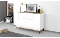 Credenza moderna a 3 ante e 1 cassetto, Made in Italy, Madia da cucina rialzata, Buffet di design da soggiorno, Cm 120x40h82, Bianco lucido e Acero