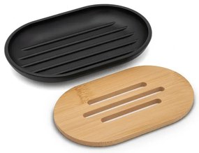 Set completo accessori bagno da appoggio in abs nero e bamboo Surf