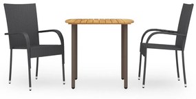 Set Mobili Da Pranzo Per Giardino 3 Pz Polyrattan Nero /