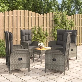 Set Da Pranzo Da Giardino 5 Pz Con Cuscini İn Polyrattan Grigio /