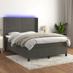 Letto a molle con materasso e led grigio scuro 140x190 cm