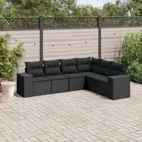 Set Divano da Giardino 6 pz con Cuscini Nero in Polyrattan 3222604