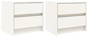 Comodini 2 pz bianchi 40x31x35,5 cm in legno massello di pino