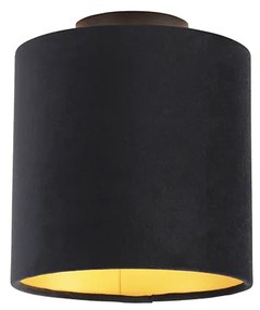 Plafoniera con paralume velour nero con oro 20 cm - Combi nero