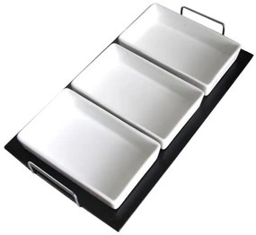 Set di 3 ciotole con vassoio TORO in ceramica e legno