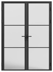 Blocco porta reversibile a due battenti 2 x H204 x L83 cm in Alluminio e Vetro smerigliato Nero  - MASERU