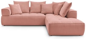 Divano angolare rosa (penisola a destra/a L) con rivestimento in ciniglia Whesley – Bobochic Paris