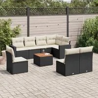 Set Divani da Giardino 9 pz con Cuscini Nero in Polyrattancod mxl 112114