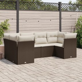 Set divano da giardino 6 pz con cuscini marrone in polyrattan