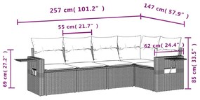 Set Divano da Giardino 5 pz con Cuscini Marrone in Polyrattan