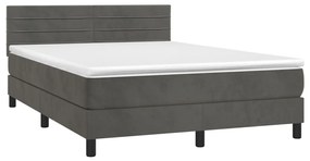 Letto a Molle con Materasso e LED Grigio Scuro 140x200 cm