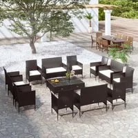 Set Divani da Giardino 16 pz con Cuscini in Polyrattan Nero 3095956