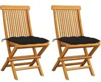 Sedie da Giardino con Cuscini Neri 2 pz in Massello di Teak 3062482