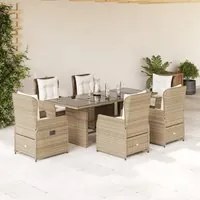 Set da Pranzo da Giardino 7 pz con Cuscini Beige in Polyrattan 3262791