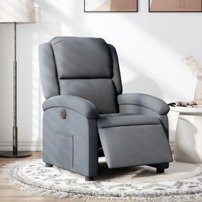 Poltrona Elettrica Reclinabile Grigio Scuro İn Vera Pelle /