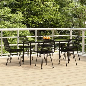 Set da pranzo da giardino 7 pz nero in polyrattan