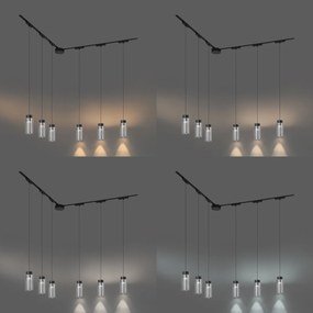 Sistema di illuminazione su binario moderno con 6 faretti a sospensione neri monofase - Magnetic Vance