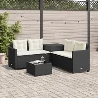 Divano da Giardino con Tavolo e Cuscini a L Nero in Polyrattan 369027