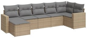 Set Divani da Giardino 7 pz con Cuscini Beige in Polyrattan