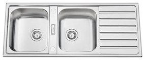 Lavello sopratop 2 vasche con gocciolatoio laterale destro o sinistro RODI Urban 120 inox L 50 x L 120 x P 20 cm argento