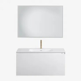 Set Mobili Da Bagno In Legno Macrae Con Lavabo Integrato Bianco & Rectangular Led Y Antivaho (100x70) Tasmin & Dorato ↑20 Cm Con - Sklum