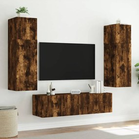 Mobile tv a parete con luci led rovere fumo 60x35x31 cm