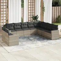 Set Divano Giardino 10 pz con Cuscini Grigio Chiaro Polyrattan 3219162