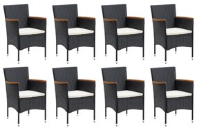 Set pranzo da giardino 9 pz con cuscini in polyrattan nero