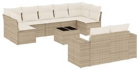 Set Divano da Giardino 10 pz con Cuscini Beige in Polyrattan