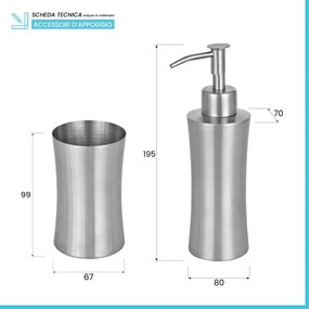 Set accessori bagno con dispenser e porta spazzolino in acciaio inox satinato Lunar