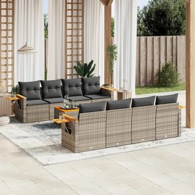 Set divano da giardino 9 pz con cuscini grigio in polyrattan