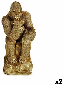 Statua Decorativa Gorilla Dorato 20,5 x 47 x 23,5 cm (2 Unità)