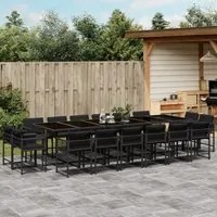 Set da Pranzo da Giardino 17 pz con Cuscini Nero in Polyrattan 3211603