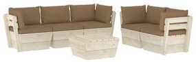 Set Divani da Giardino su Pallet 6 pz con Cuscini Legno Abete