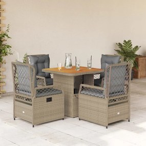 Set da pranzo da giardino 5 pz con cuscini beige in polyrattan