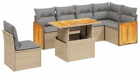 Set divani da giardino 7 pz con cuscini beige in polyrattan