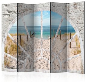 Paravento design Spiaggia II - Vista di una spiaggia sabbiosa e un oceano blu