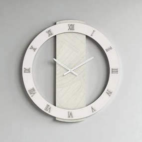 Orologio SCOTT rotondo D80 cm in legno rivestito con parato e dettagli Argento